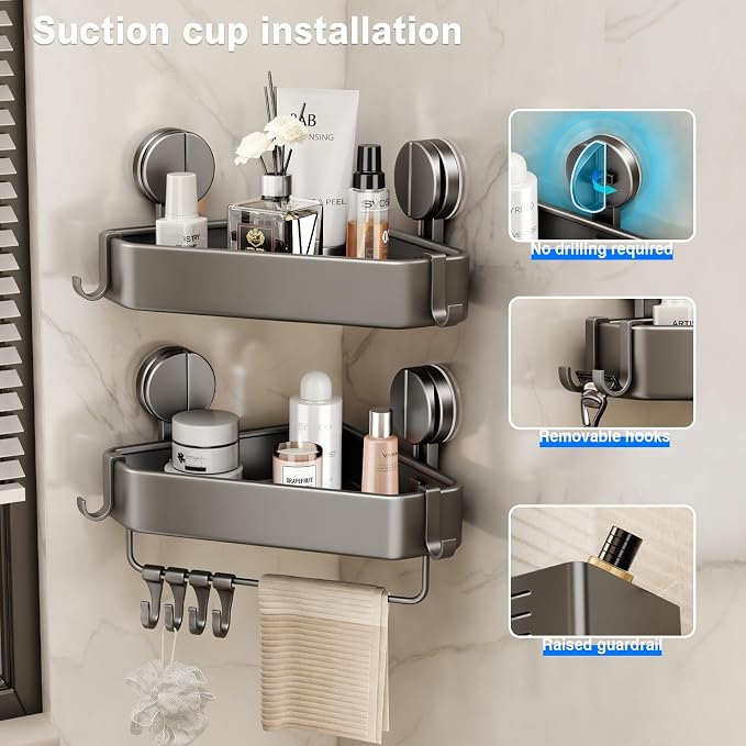 Suction Cup Shower Caddy Corner, 2 Pack Suction Corner Shower Shelves No - Image 3