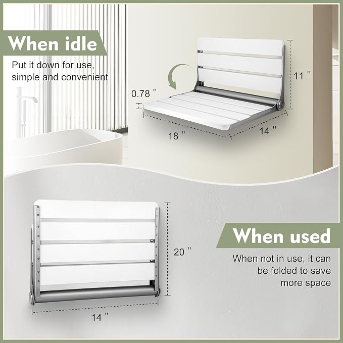 18" Folding Shower Seat Wall Mounted, Fold Down Shower Bench - Image 5