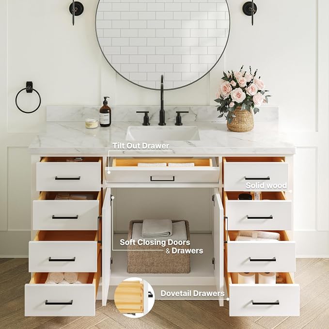 ARIEL Hepburn 61" White Bathroom Vanity - Image 3