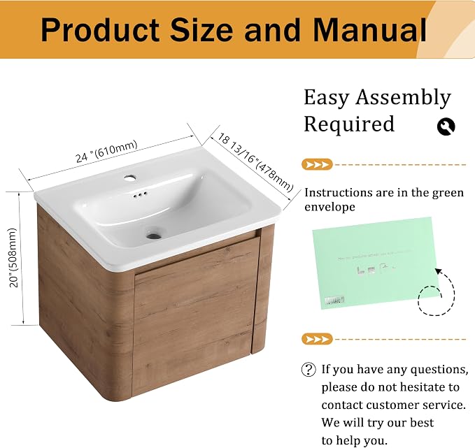 24 Inch Wall-Mounted Vanity - Image 2