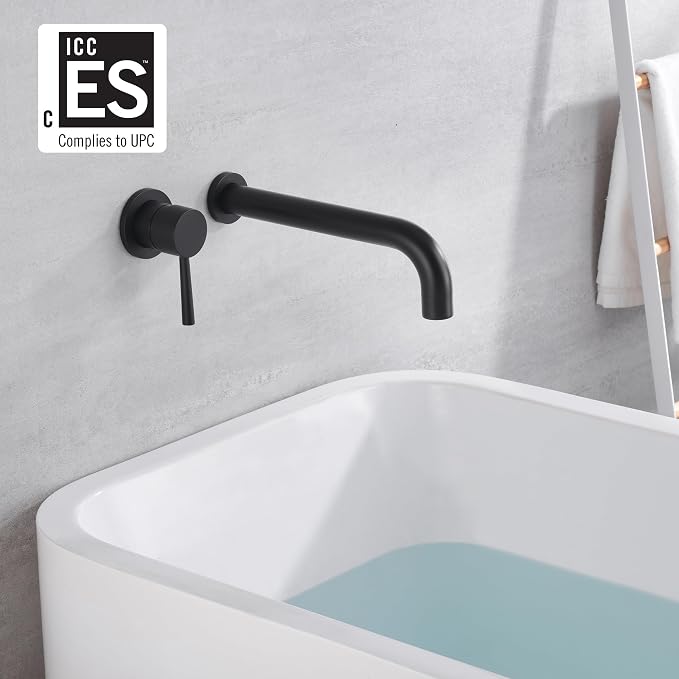 sumerain Matte Black Wall Mount Tub Faucet Tub Filler Long Spout Wall Bathtub - Image 2