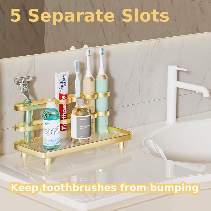 Electric Toothbrush Holder for Bathroom Countertop 5 Metal Slots Toothpaste - Image 2