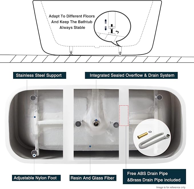 FerdY Maui 67" Acrylic Freestanding Bathtub, Contemporary Elegant Design - Image 6