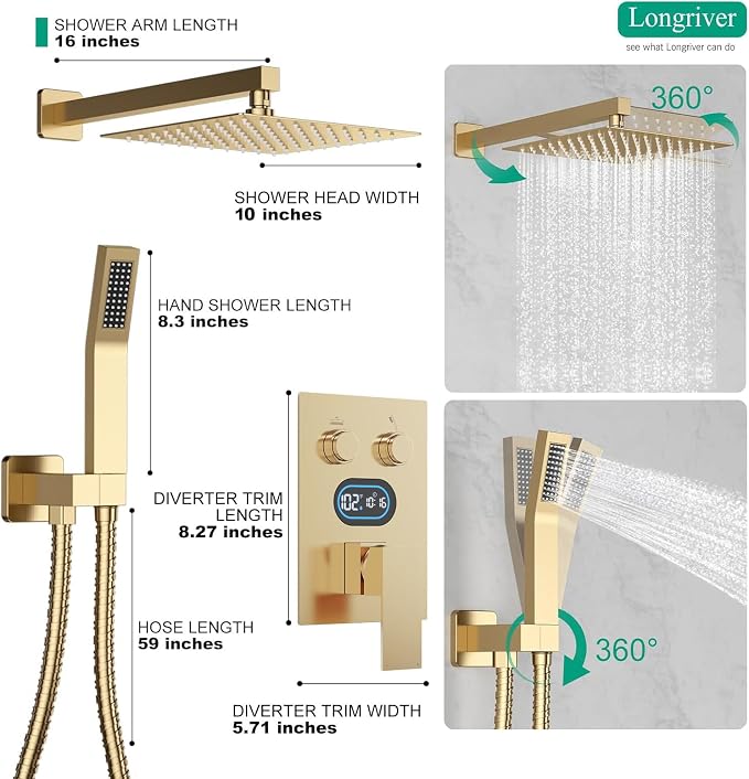 Push Button Diverter Shower Faucet Set Hydro Power Temperature Display - Image 5