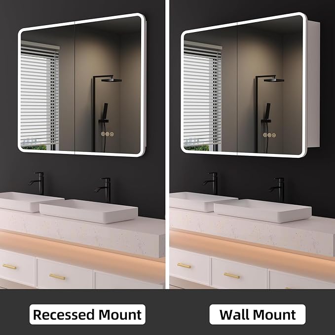 Medicine Cabinet with LED Lights and Mirror, 36 x 32 Inch Surface or Recessed - Image 8