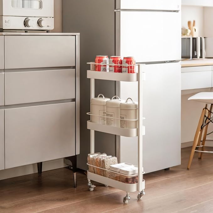 Rolling Storage Cart, 3 Tier Bathroom Organizer Mobile Shelving Unit, Metal by Unknown