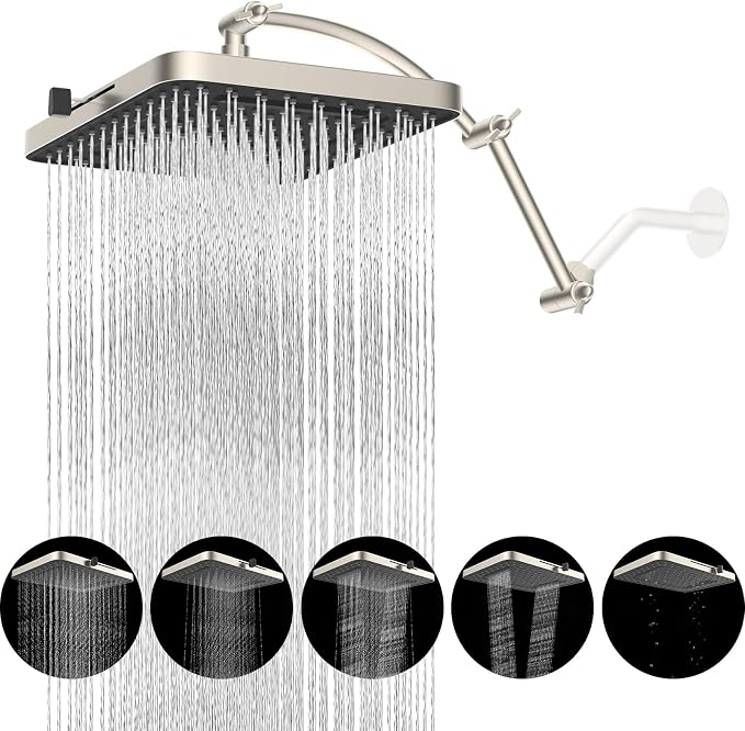 Hibbent Rain Shower Head, Brass Adjustable Shower Arm Extender, Waterfall fixed by Hibbent