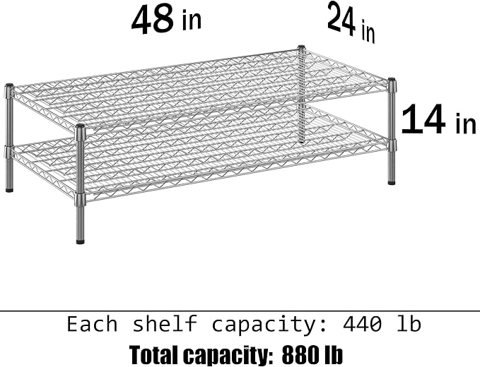 24" Deep x 48" Wide x 14" Height Wire Shelving Kit | 2-Tier | NSF Commercial - Image 3