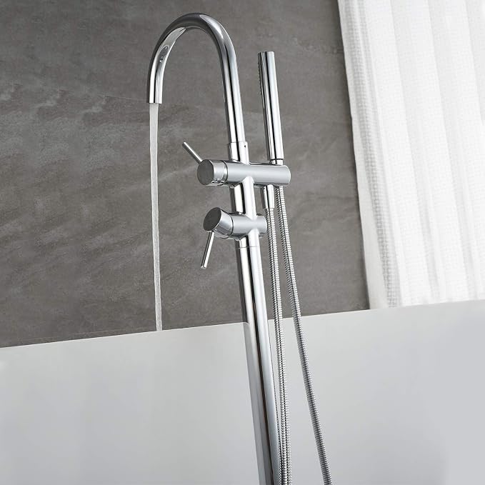 Freestanding Bathtub Faucet Tub Filler Faucets Chrome Floor Mounted Brass - Image 7