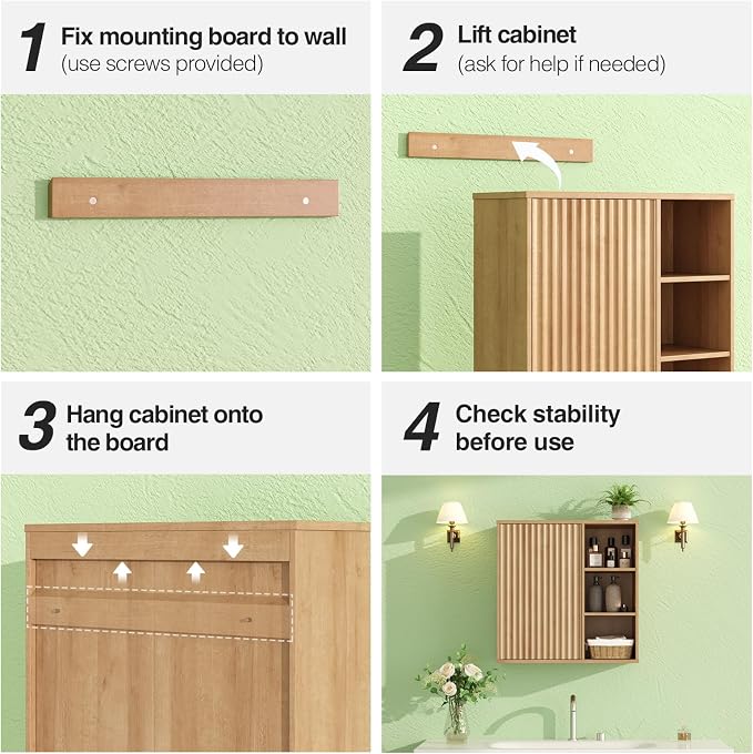 Fluted Bathroom Wall Cabinet, Small Medicine Wall Cabinet - Image 8