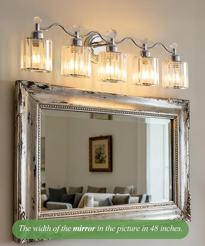 Bathroom Vanity Light, Modern Crystal Bathroom Ligth Fixture, Chrome 5 Light - Image 6
