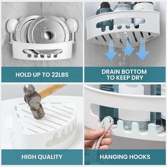 TAILI Suction Corner Shower Caddy, Bathroom Shelf Storage Basket Wall Mounted - Image 8
