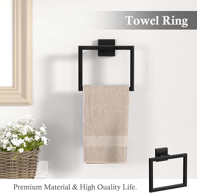 20-Piece Matte Black Bathroom Accessories Set – 23.6" Towel Bar, Towel Ring - Image 5