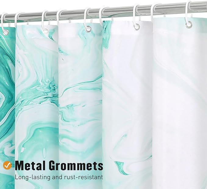 MitoVilla Teal Blue Marble Shower Curtain, Abstract Ombre Fabric Shower Curtains - Image 3