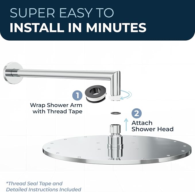 HammerHead Showers® Solid Metal 12 Inch Rainfall Shower Head, Large Rain Shower - Image 7