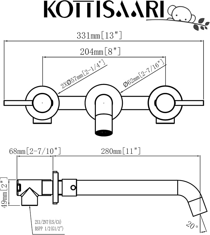 Wall Mount Tub Filler，Two Handle Bathtub Faucet, Extra Long Spout Reach - Image 8