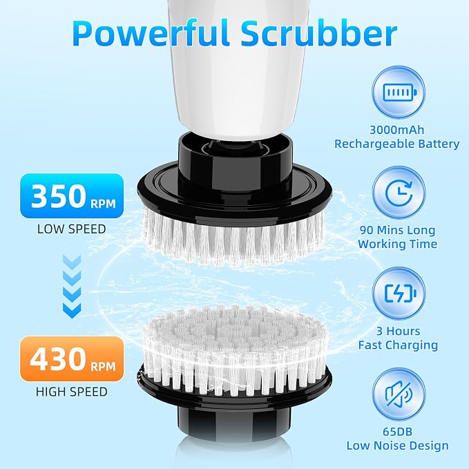 White Electric Spin Scrubber, Cordless Spin Scrubber - Image 4