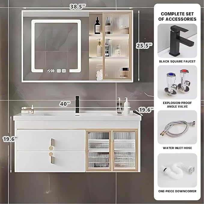 40" Bathroom Vanity with Sink, Floating Bathroom Cabinet Include Smart LED - Image 2