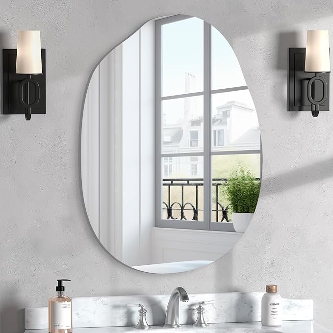 VASUHOME Irregular Frameless Bathroom Mirror, 24 x 36 Inch Wall Vanity Mirror by VASUHOME