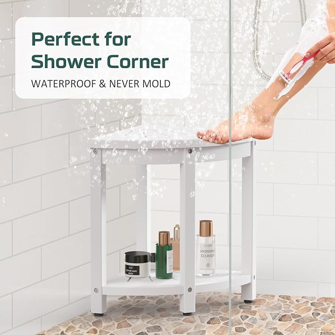 Waterproof Corner Shower Stool for Inside Shower, Poly Lumber Shower Bench Seat - Image 3