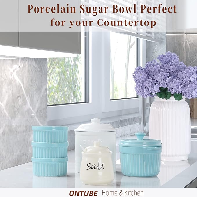 ONTUBE Ceramic Salt Bowl with Lid and Spoon 12oz - Image 6