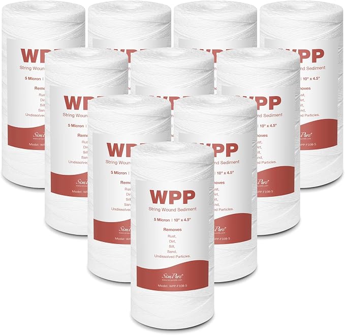 SimPure 5 Micron 10" x 4.5" String Wound Sediment Water Filter Cartridge by SimPure_Water
