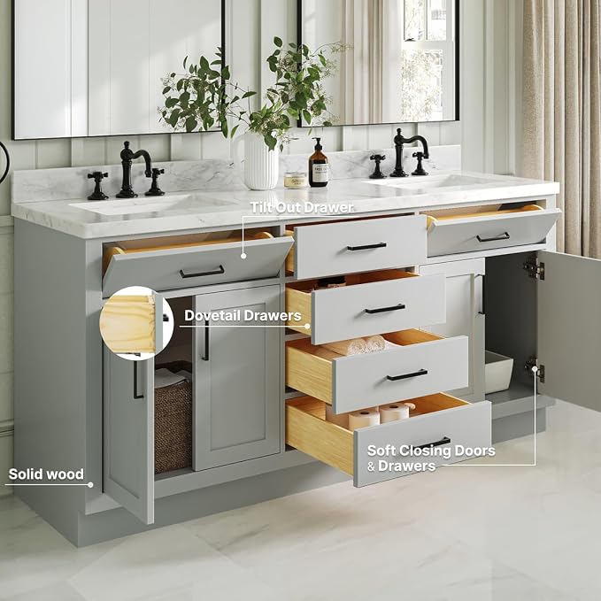 ARIEL Double Vanity 73" Grey - Image 4