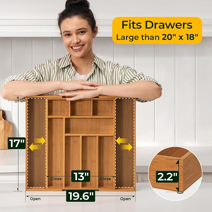 6-Piece Bamboo Drawer Organizer Set, 2.2" Deep Multi-Use Organizers - Image 3