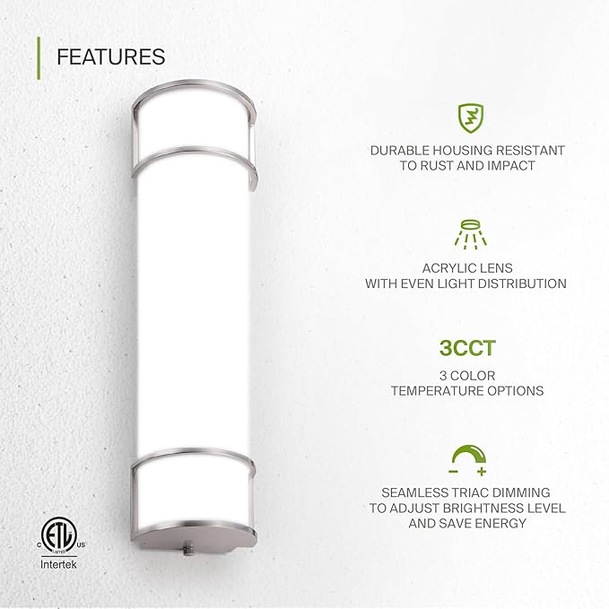 ASD LED 24" Vanity Flush Mount Light Fixture, Linear Bathroom Lighting Bar | - Image 3