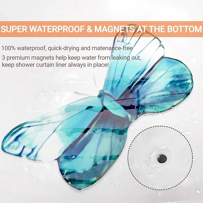 Clear Colorful Floral Butterfly Shower Curtain Liner, Plastic Pretty Pink and - Image 6