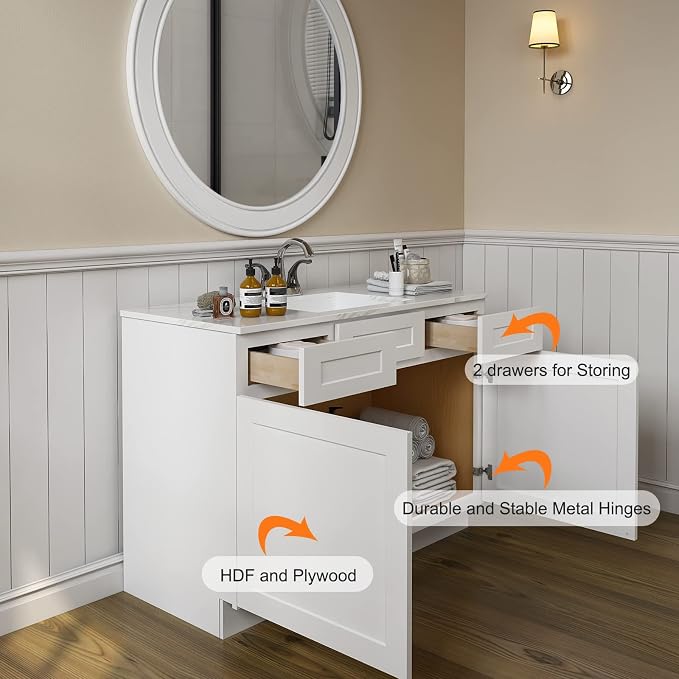 ROOMTEC Bathroom Cabinet, Soft-Close Drawer Slides Morden Bathroom Sink Vanity - Image 4