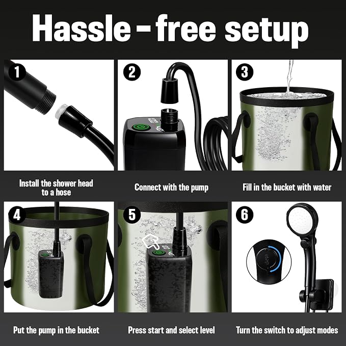 Portable Shower for Camping, 6000mAh Rechargeable Camp Shower Pump - Image 7