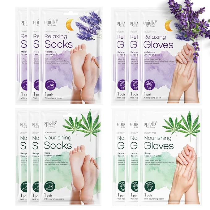 Epielle Relaxing and Nourishing Socks and Gloves 12 Pairs, Moisturizing Cream & by Epielle