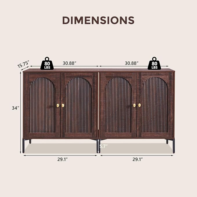 Bathroom Cabinet with Storage, 61.75" W Fluted Arched Free Standing Floor - Image 2