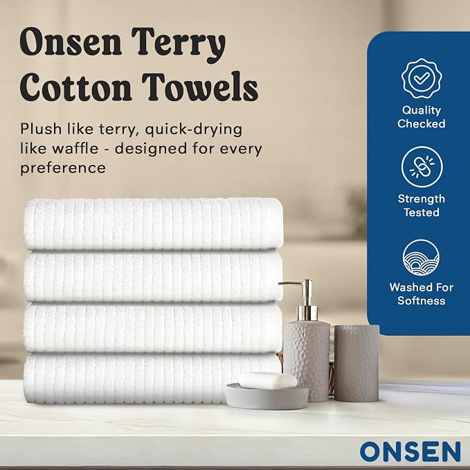 ONSEN Terry Cotton Waffle Face Towel Set – 4 Pack Luxury Cotton Face Towels - Image 2