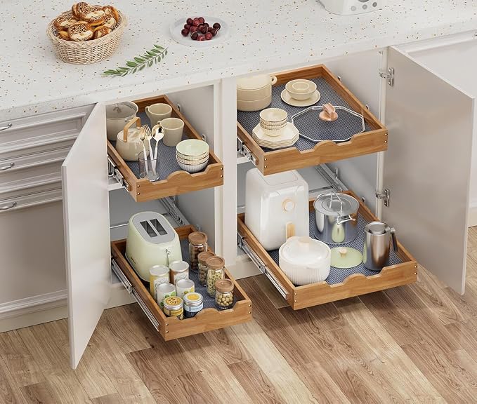 OCG 1 Tier Pull Out Cabinet Organizer, Heavy-Duty Slide out Wood Drawer Shelf - Image 2