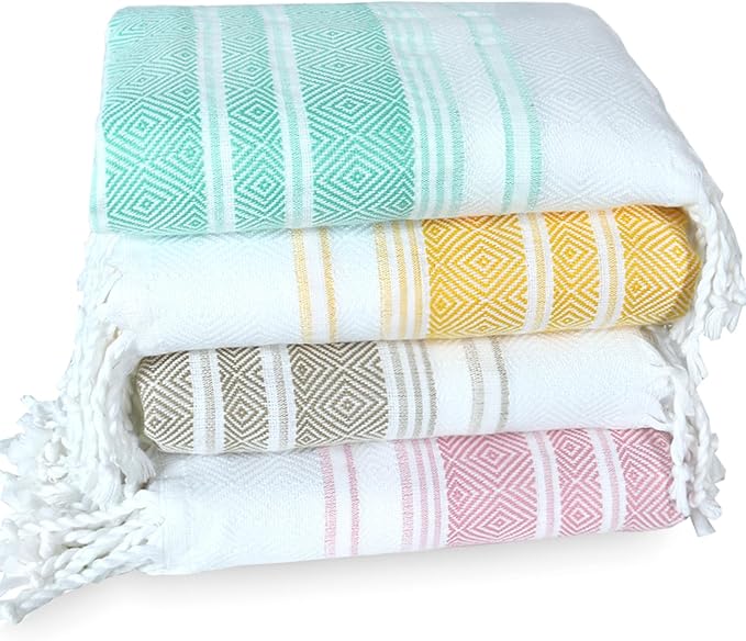 4 Pack Cotton Turkish Beach Towel Lightweight Thin Travel Vacation Essentials by Unknown