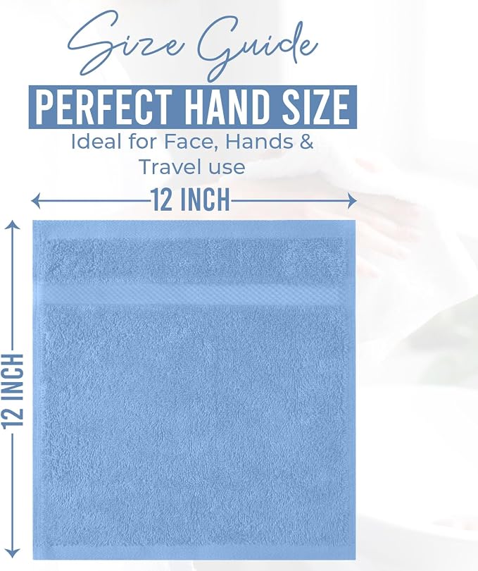 DAN RIVER 12-Pack Premium 100% Cotton Medium Blue Face Towels – Reusable Face - Image 2