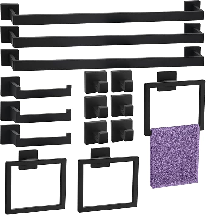 15 Pieces Bathroom Hardware Set, Matte Black Bathroom Accessories Set, Towel by keepxaus