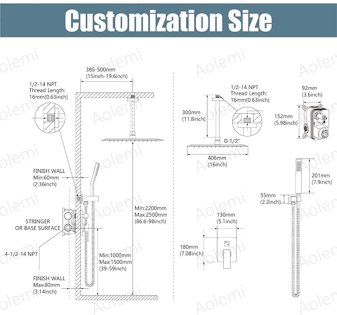 Aolemi Ceiling Mount Shower System Rain Shower Head - Image 6