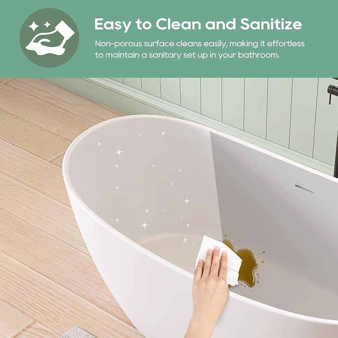SJ STAR&JANE 55" Solid Surface Freestanding Bathtub Stone Resin Tub Oval Double - Image 7