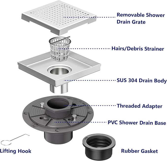 Neodrain 6-Inch Square Shower Drain - Image 2