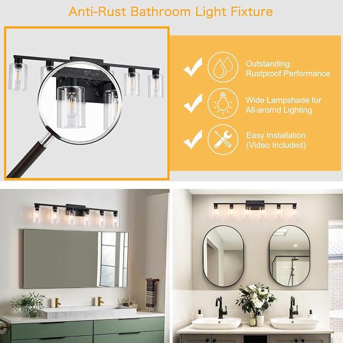 6-Light Bathroom Vanity Light Black Vanity Lights - Image 4