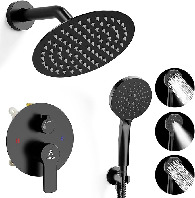 Shower Faucet Set 8IN Brass Rough-In Valve Body Trim Kit Rainfall Included by JQBQS