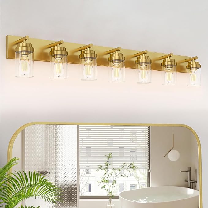 IZORRO Bathroom Vanity Light Fixture, 7-Light 51 Inch Gold Bathroom Light by IZORRO