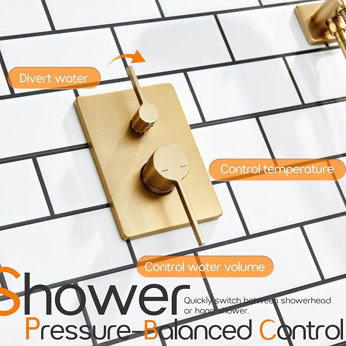 Bathroom Shower Trim Kit with 10'' High Pressure Rain Shower Head, 3-Function - Image 5