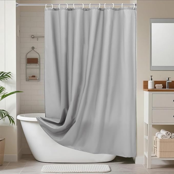 AooHome Hotel Shower Curtain Liner, Fabric Light Grey Shower Curtain - Image 2