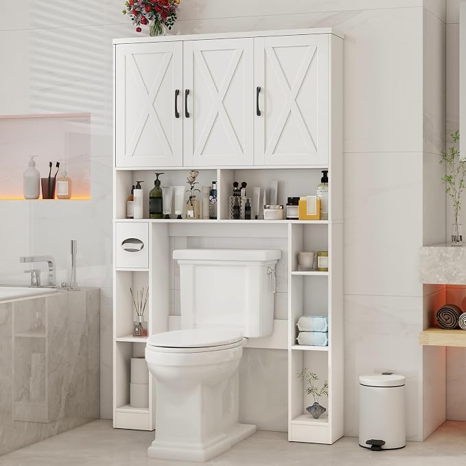 Over The Toilet Storage Cabinet, Farmhouse Toilet Cabinet Rack - Image 6