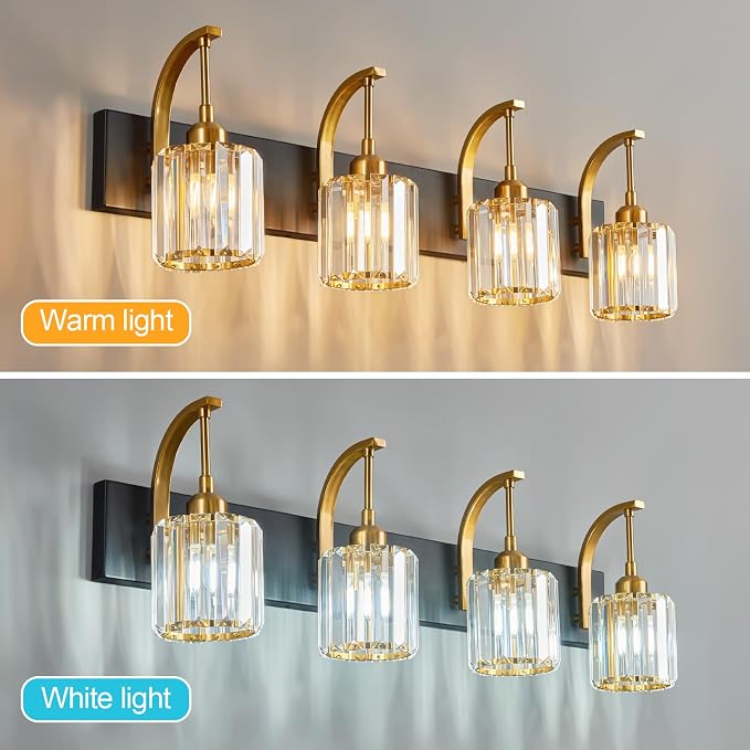 4-Light Crystal Vanity Light, Modern Black Gold Bathroom Wall Sconce - Image 2