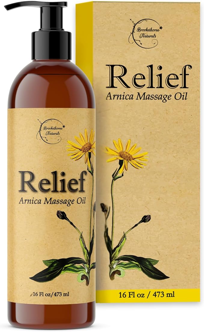 Relief Arnica Massage Oil for Massage Therapy, Home Use & Therapeutic Massaging by BrookethorneNaturals